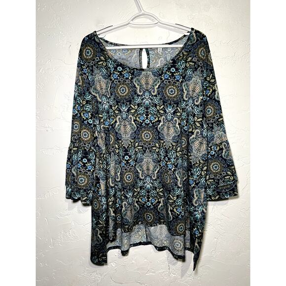 Notations paisley print flare ruffle sleeve flowy blouse womens 3X boho peasant - Picture 1 of 8